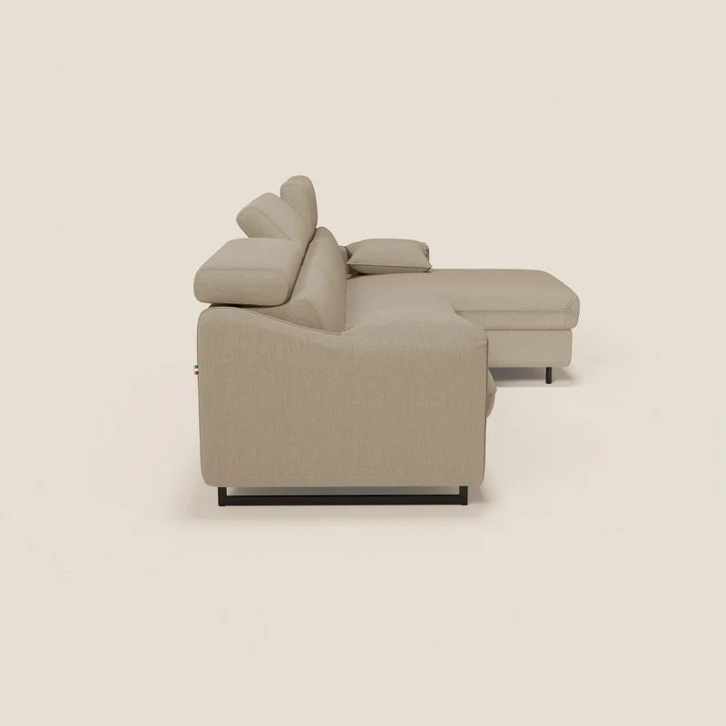 Violetta Canapé d'angle convertible avec chaise longue coffre, têtières et matelas 18cm en tissu imperméable T13 beige