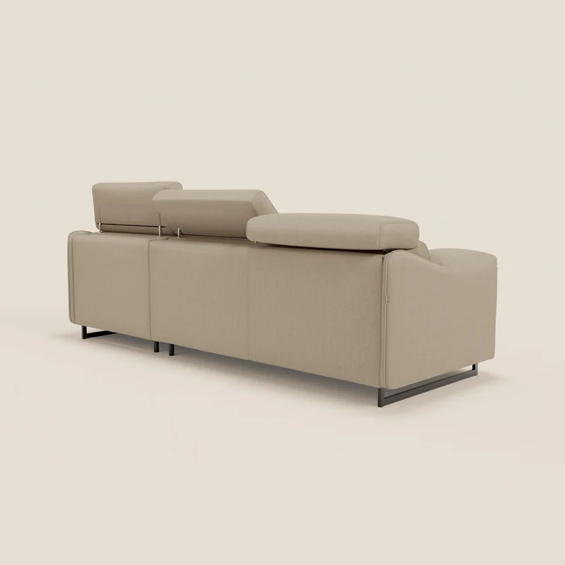 Violetta Canapé d'angle convertible avec chaise longue coffre, têtières et matelas 18cm en tissu imperméable T13 beige
