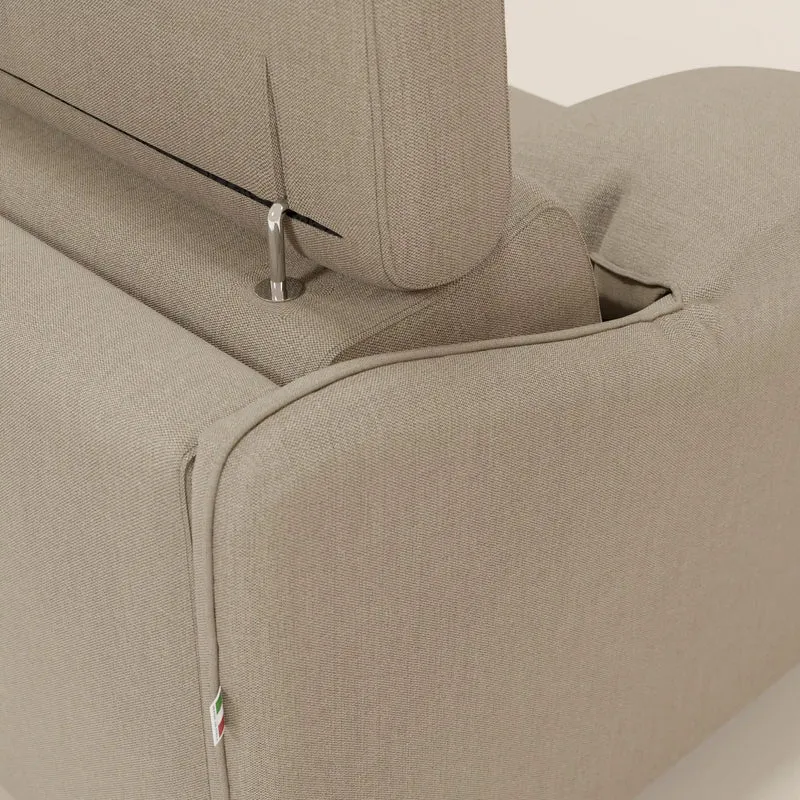 Violetta Canapé d'angle convertible avec chaise longue coffre, têtières et matelas 18cm en tissu imperméable T13 beige