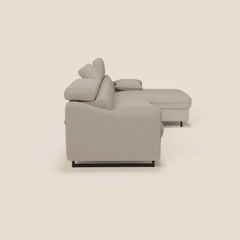 Violetta Canapé d'angle convertible avec chaise longue coffre, têtières et matelas 18cm en tissu imperméable T13 crème