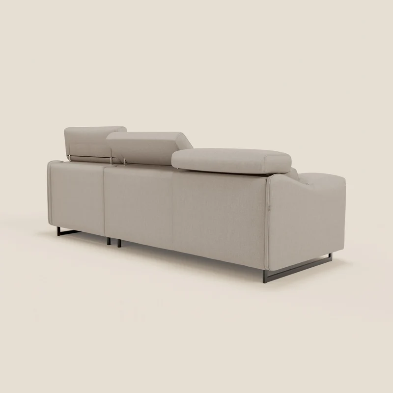 Violetta Canapé d'angle convertible avec chaise longue coffre, têtières et matelas 18cm en tissu imperméable T13 crème