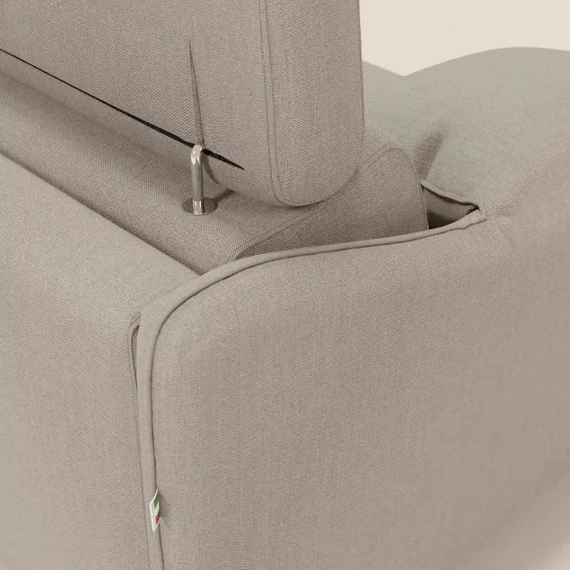 Violetta Canapé d'angle convertible avec chaise longue coffre, têtières et matelas 18cm en tissu imperméable T13 crème