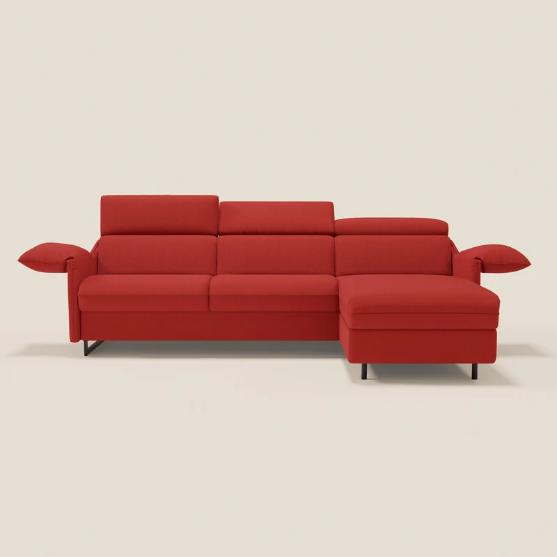 Violetta Canapé d'angle convertible avec chaise longue coffre, têtières et matelas 18cm en tissu imperméable T13 rouge
