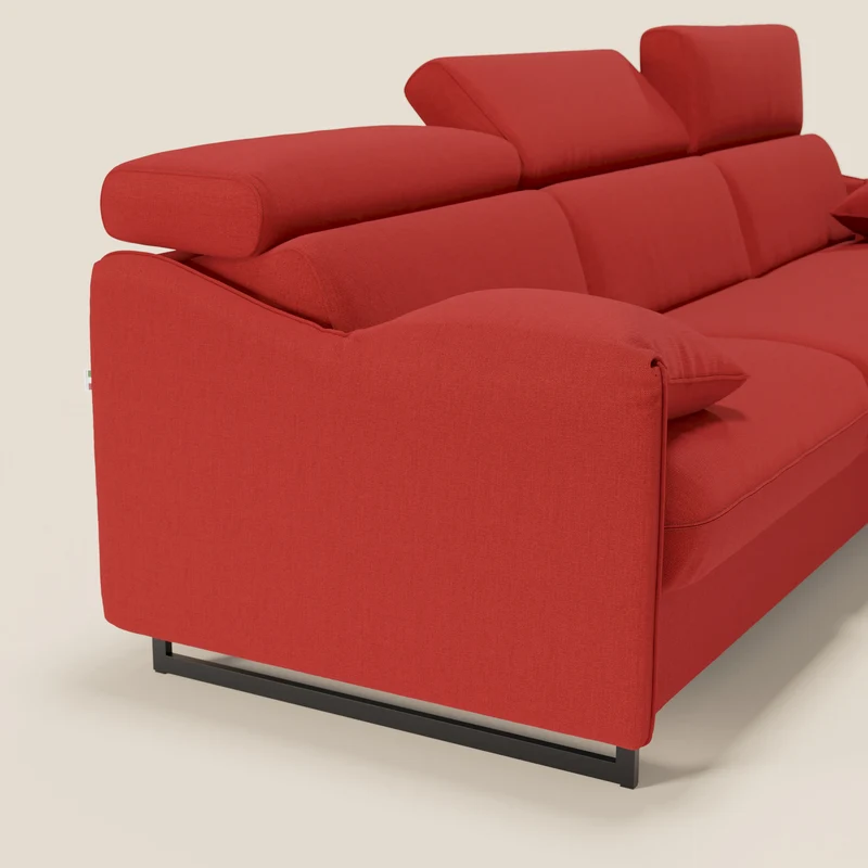 Violetta Canapé d'angle convertible avec chaise longue coffre, têtières et matelas 18cm en tissu imperméable T13 rouge