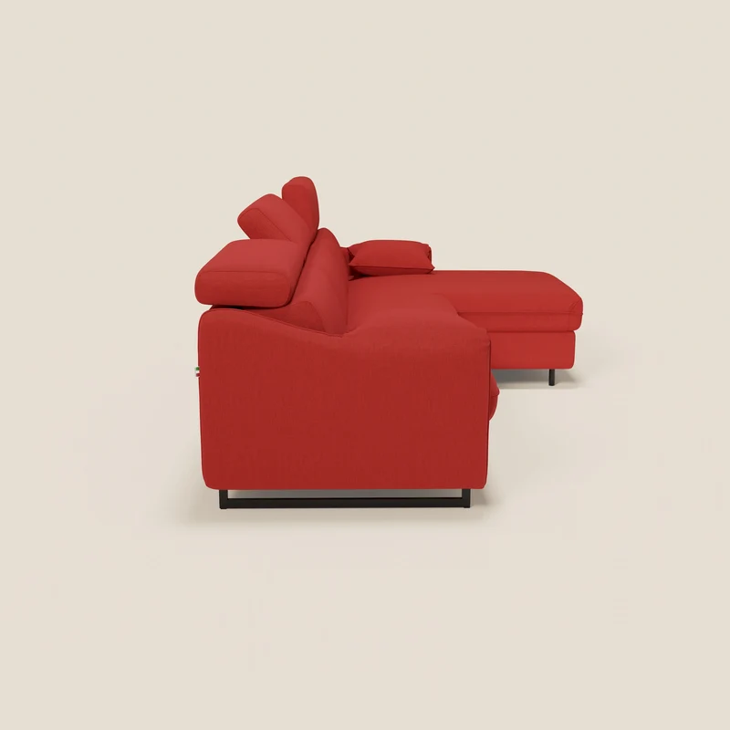Violetta Canapé d'angle convertible avec chaise longue coffre, têtières et matelas 18cm en tissu imperméable T13 rouge