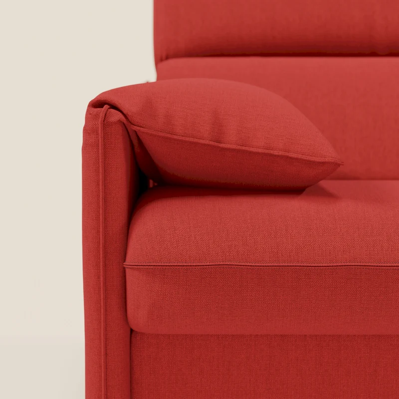 Violetta Canapé d'angle convertible avec chaise longue coffre, têtières et matelas 18cm en tissu imperméable T13 rouge