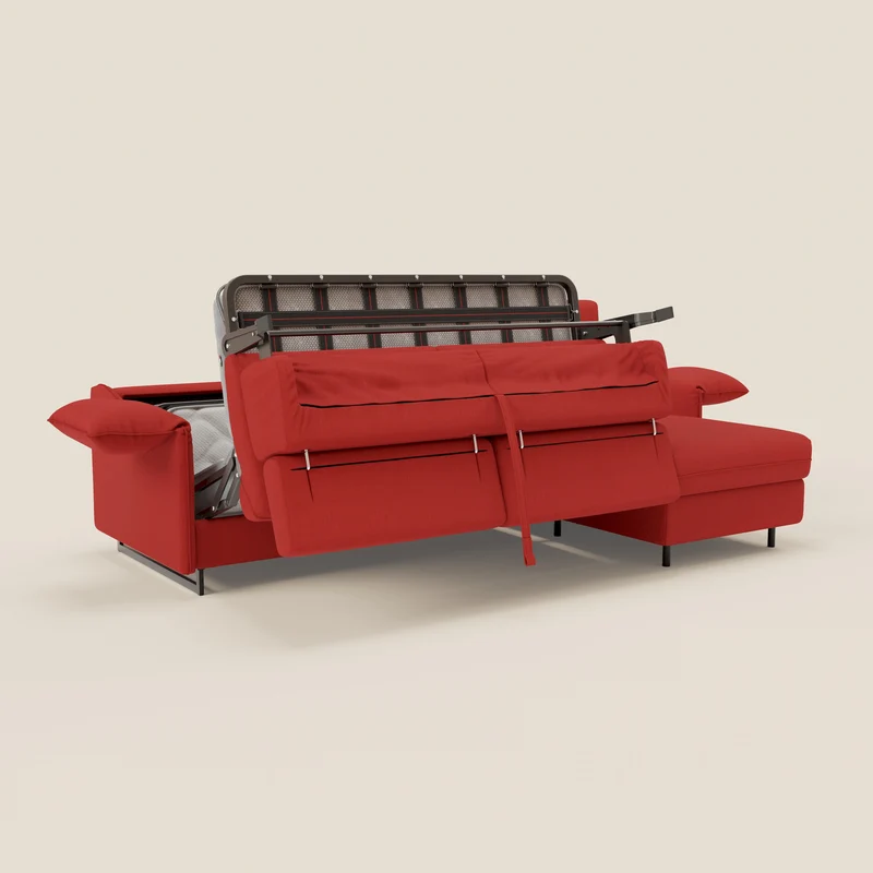Violetta Canapé d'angle convertible avec chaise longue coffre, têtières et matelas 18cm en tissu imperméable T13 rouge