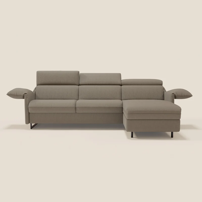 Violetta Canapé d'angle convertible avec chaise longue coffre, têtières et matelas 18cm en tissu imperméable T13 taupe