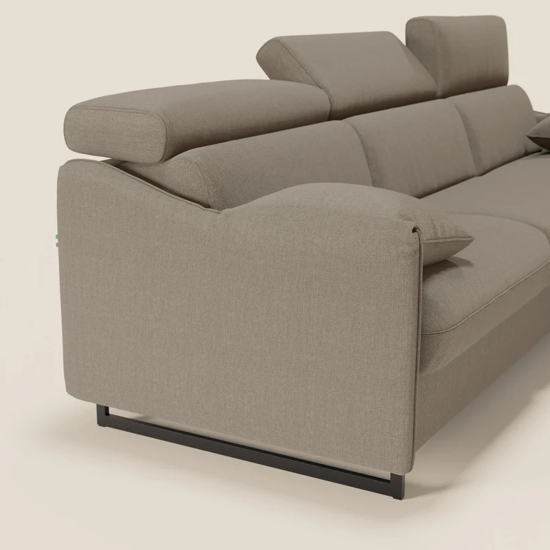 Violetta Canapé d'angle convertible avec chaise longue coffre, têtières et matelas 18cm en tissu imperméable T13 taupe