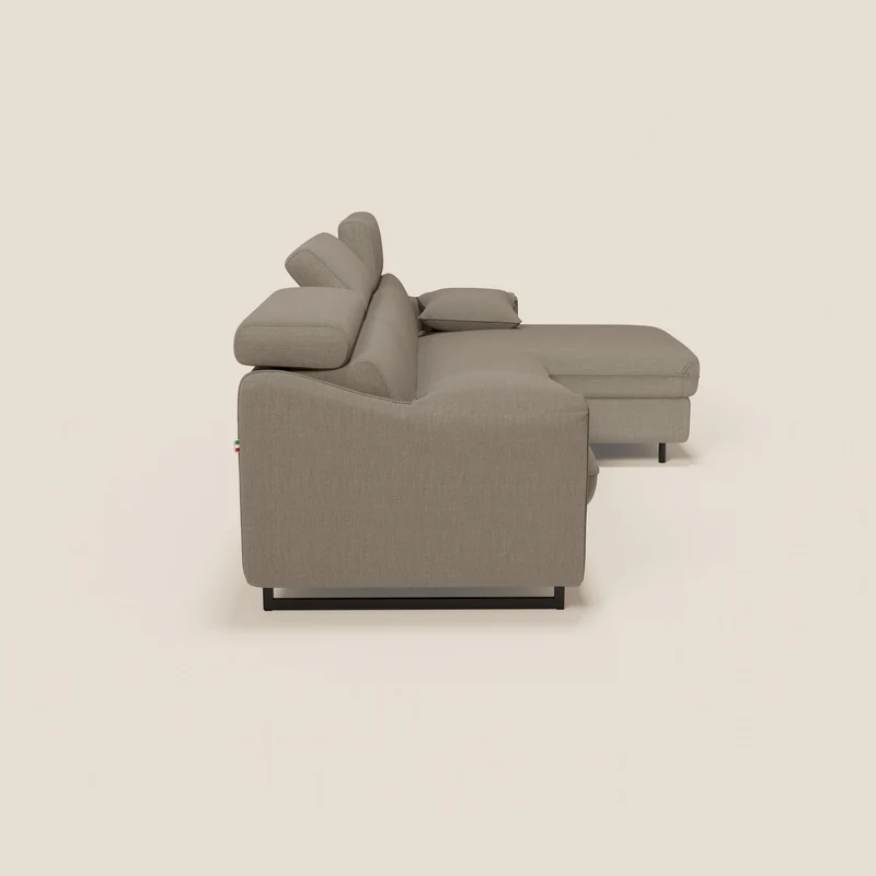 Violetta Canapé d'angle convertible avec chaise longue coffre, têtières et matelas 18cm en tissu imperméable T13 taupe