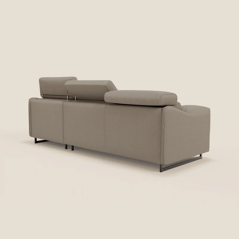 Violetta Canapé d'angle convertible avec chaise longue coffre, têtières et matelas 18cm en tissu imperméable T13 taupe