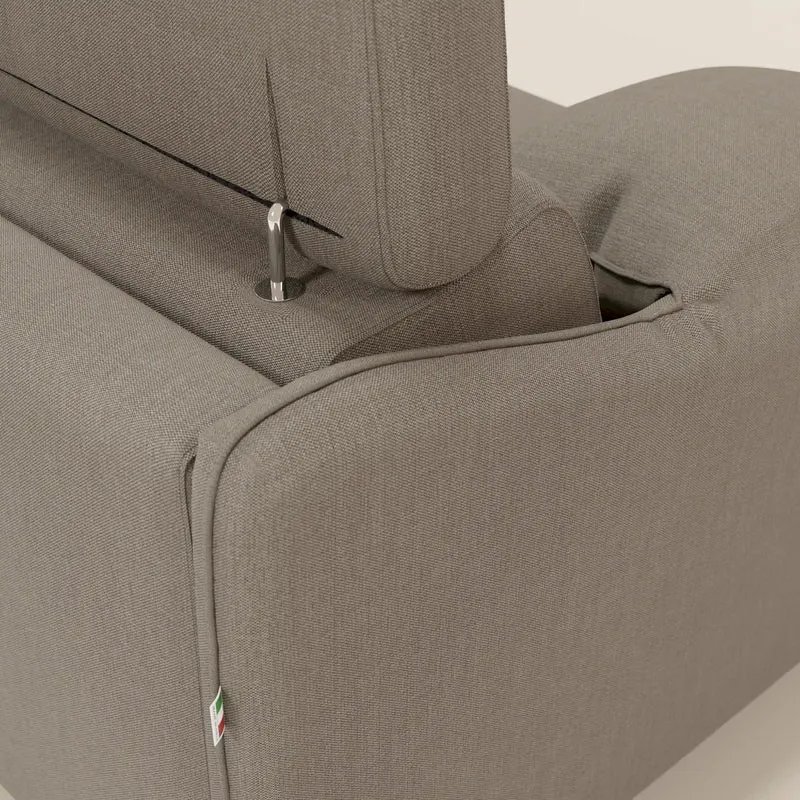 Violetta Canapé d'angle convertible avec chaise longue coffre, têtières et matelas 18cm en tissu imperméable T13 taupe