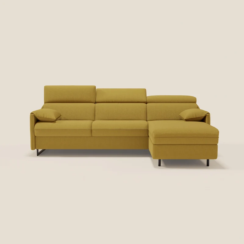 Violetta Canapé d'angle convertible avec chaise longue coffre, têtières et matelas 18cm en tissu imperméable T13 jaune