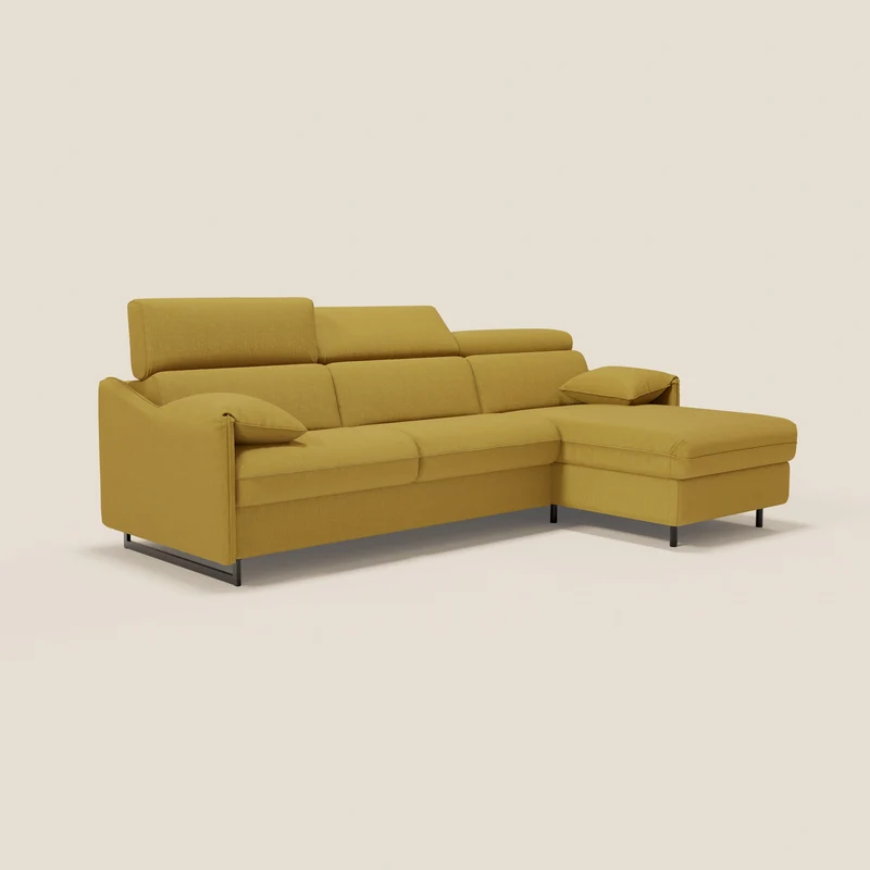 Violetta Canapé d'angle convertible avec chaise longue coffre, têtières et matelas 18cm en tissu imperméable T13 jaune