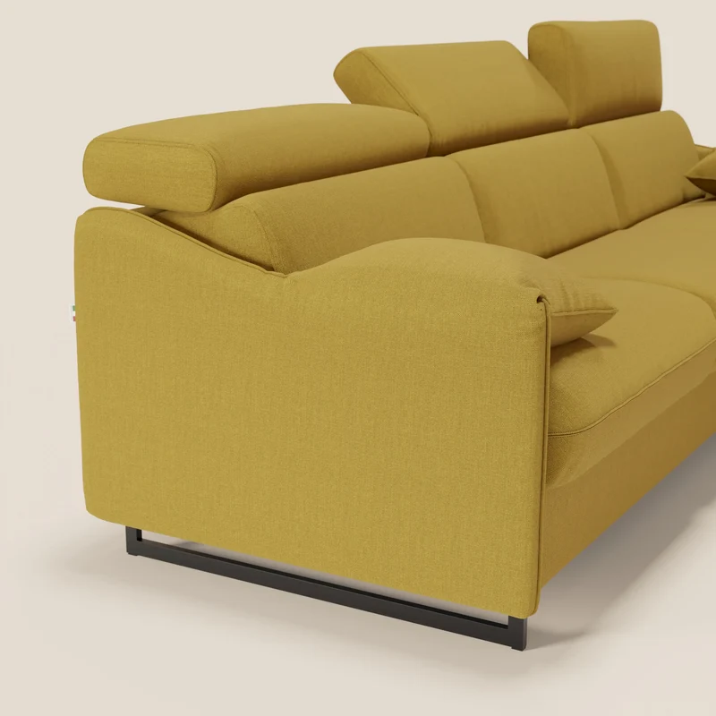 Violetta Canapé d'angle convertible avec chaise longue coffre, têtières et matelas 18cm en tissu imperméable T13 jaune