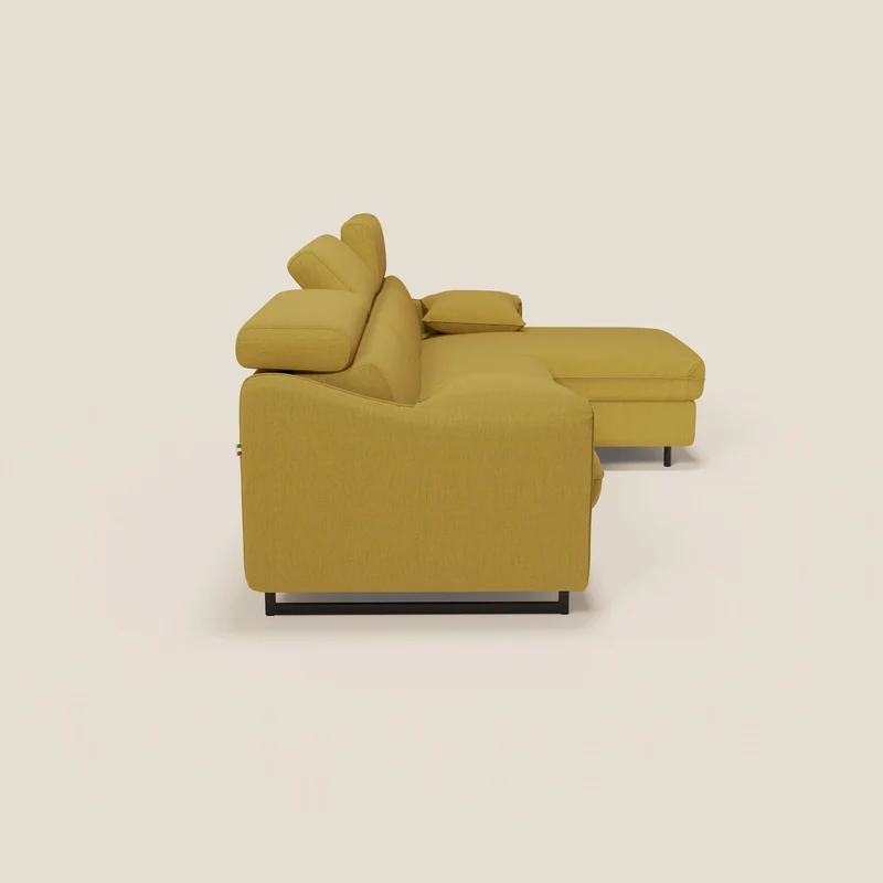Violetta Canapé d'angle convertible avec chaise longue coffre, têtières et matelas 18cm en tissu imperméable T13 jaune