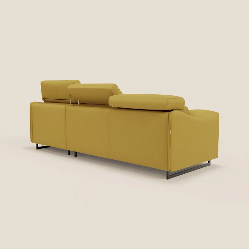 Violetta Canapé d'angle convertible avec chaise longue coffre, têtières et matelas 18cm en tissu imperméable T13 jaune