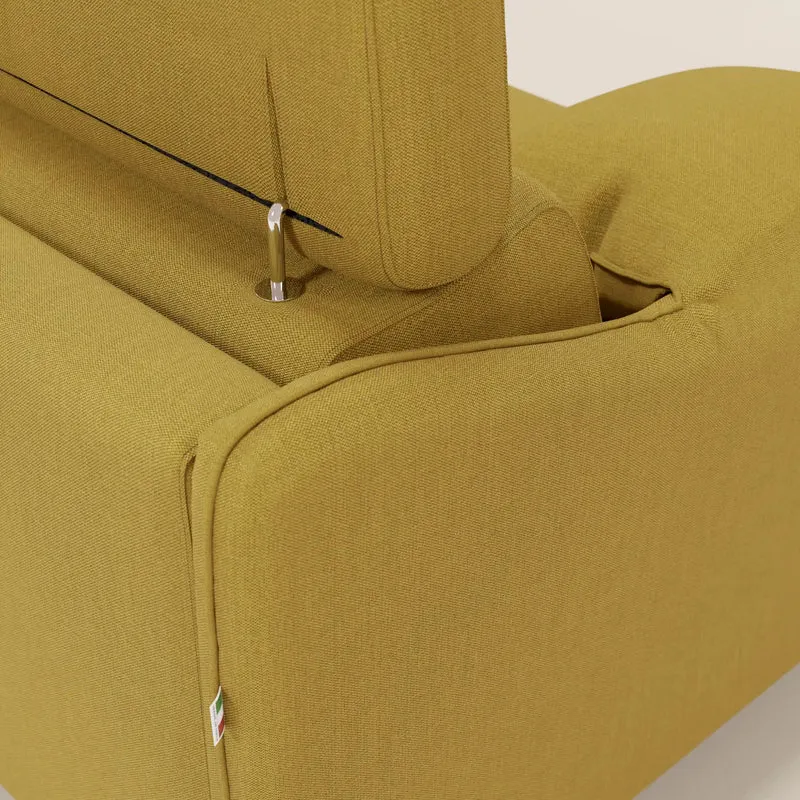Violetta Canapé d'angle convertible avec chaise longue coffre, têtières et matelas 18cm en tissu imperméable T13 jaune