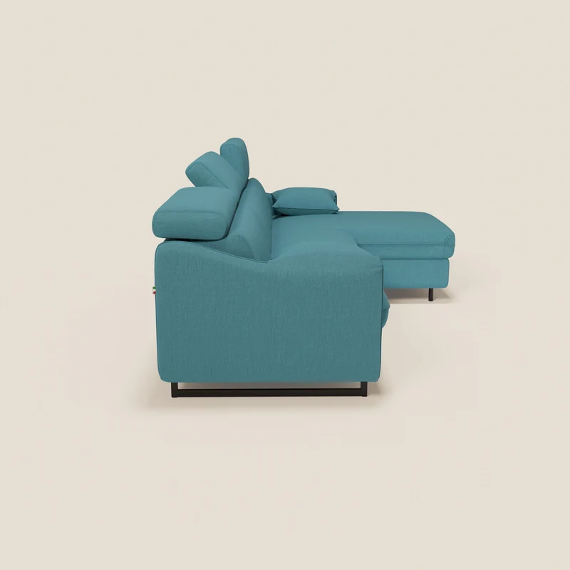 Violetta Canapé d'angle convertible avec chaise longue coffre, têtières et matelas 18cm en tissu imperméable T13 bleu ciel