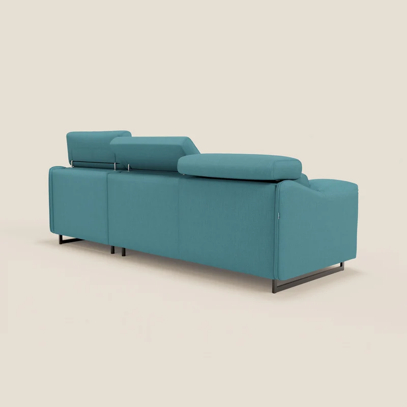 Violetta Canapé d'angle convertible avec chaise longue coffre, têtières et matelas 18cm en tissu imperméable T13 bleu ciel