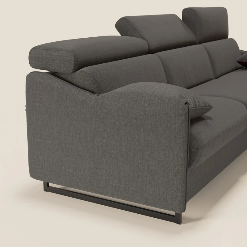 Violetta Canapé d'angle convertible avec chaise longue coffre, têtières et matelas 18cm en tissu imperméable T13 anthracite