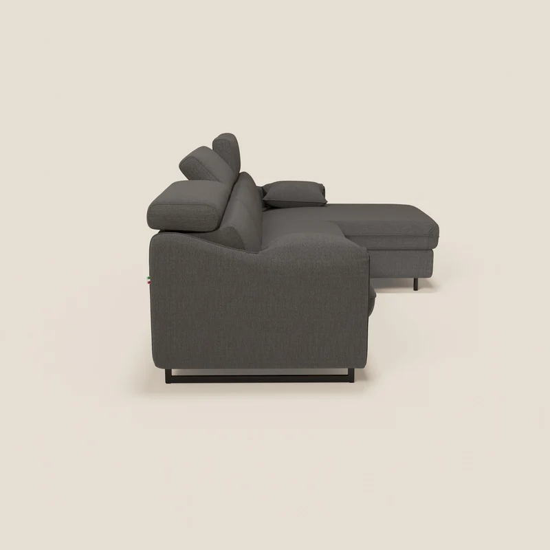 Violetta Canapé d'angle convertible avec chaise longue coffre, têtières et matelas 18cm en tissu imperméable T13 anthracite