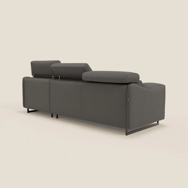 Violetta Canapé d'angle convertible avec chaise longue coffre, têtières et matelas 18cm en tissu imperméable T13 anthracite