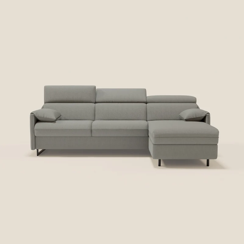 Violetta Canapé d'angle convertible avec chaise longue coffre, têtières et matelas 18cm en tissu imperméable T13 gris