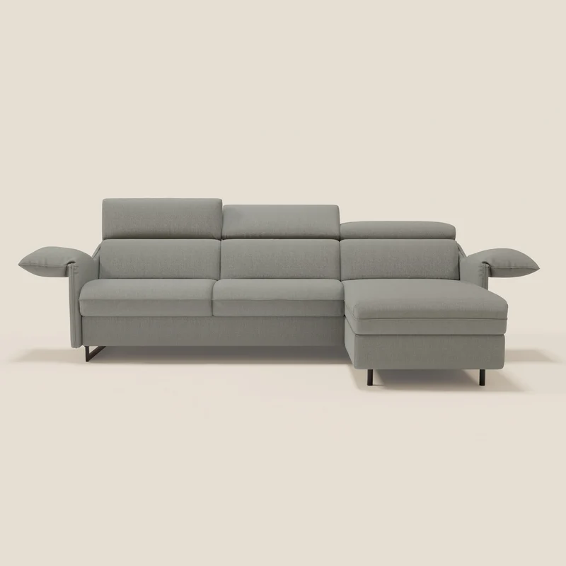 Violetta Canapé d'angle convertible avec chaise longue coffre, têtières et matelas 18cm en tissu imperméable T13 gris