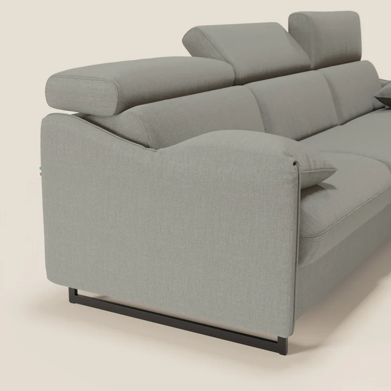 Violetta Canapé d'angle convertible avec chaise longue coffre, têtières et matelas 18cm en tissu imperméable T13 gris
