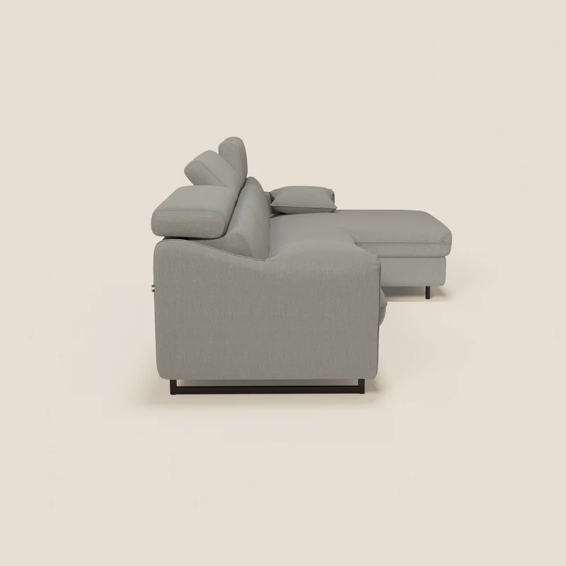 Violetta Canapé d'angle convertible avec chaise longue coffre, têtières et matelas 18cm en tissu imperméable T13 gris