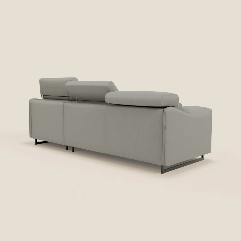Violetta Canapé d'angle convertible avec chaise longue coffre, têtières et matelas 18cm en tissu imperméable T13 gris