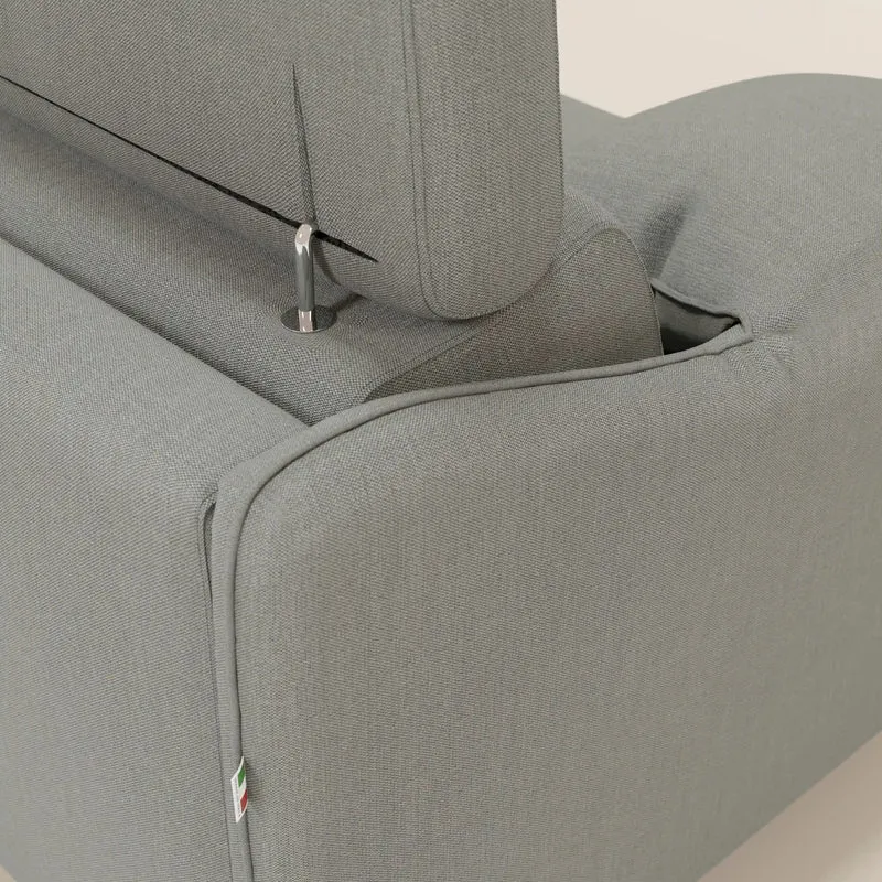 Violetta Canapé d'angle convertible avec chaise longue coffre, têtières et matelas 18cm en tissu imperméable T13 gris