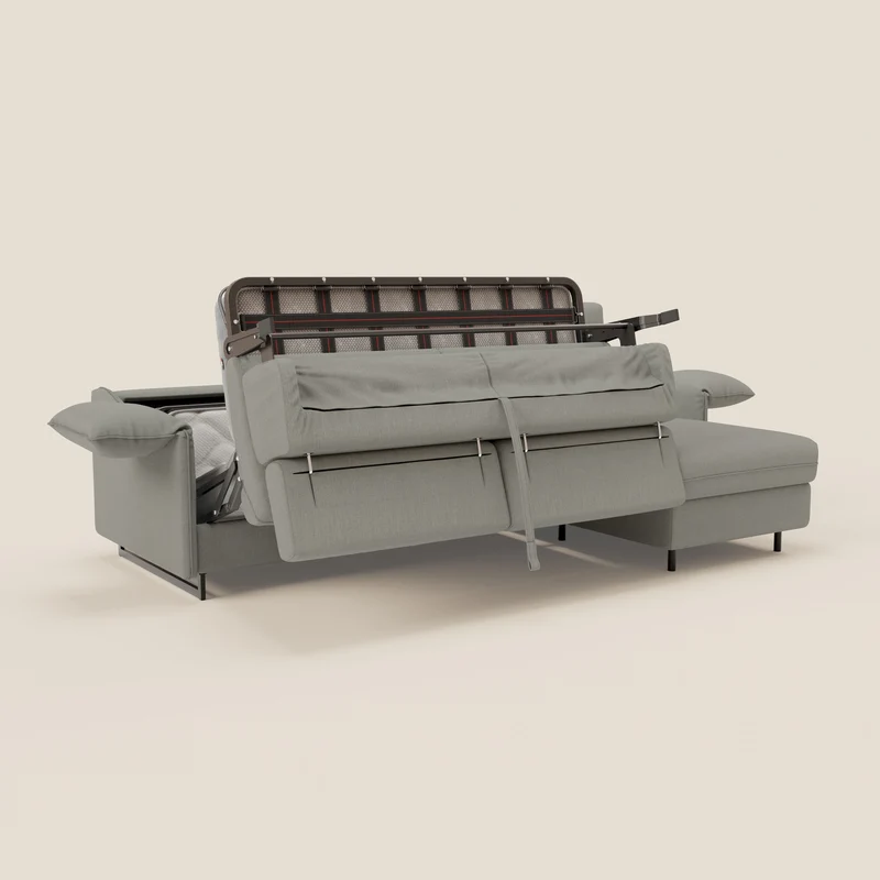 Violetta Canapé d'angle convertible avec chaise longue coffre, têtières et matelas 18cm en tissu imperméable T13 gris