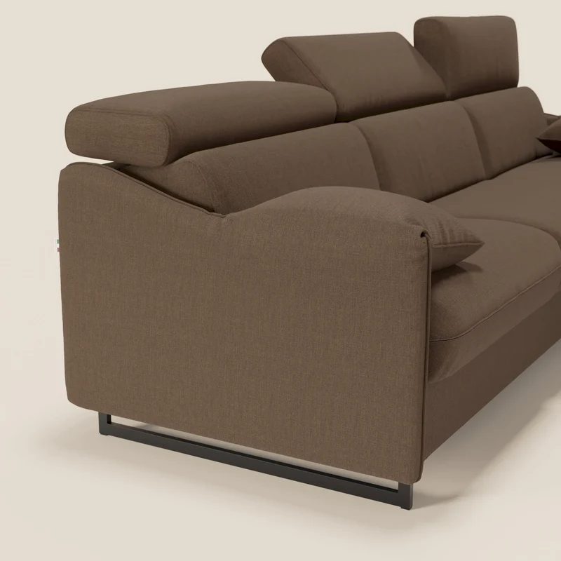 Violetta Canapé d'angle convertible avec chaise longue coffre, têtières et matelas 18cm en tissu imperméable T13 marron