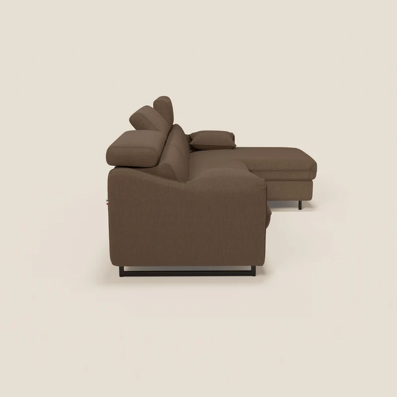 Violetta Canapé d'angle convertible avec chaise longue coffre, têtières et matelas 18cm en tissu imperméable T13 marron