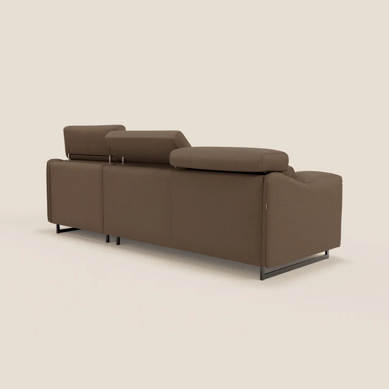Violetta Canapé d'angle convertible avec chaise longue coffre, têtières et matelas 18cm en tissu imperméable T13 marron