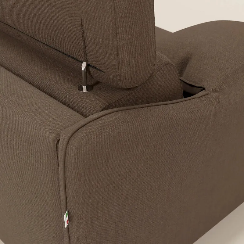 Violetta Canapé d'angle convertible avec chaise longue coffre, têtières et matelas 18cm en tissu imperméable T13 marron