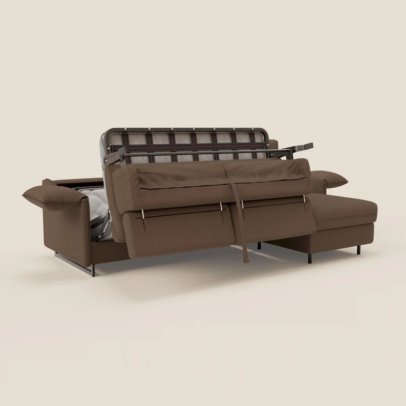 Violetta Canapé d'angle convertible avec chaise longue coffre, têtières et matelas 18cm en tissu imperméable T13 marron