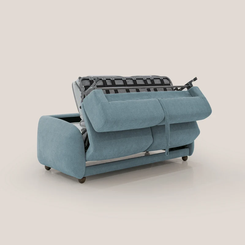 Giglio canapé convertible Japandi avec matelas H 18cm en bouclette imperméable T07 bleu pastel