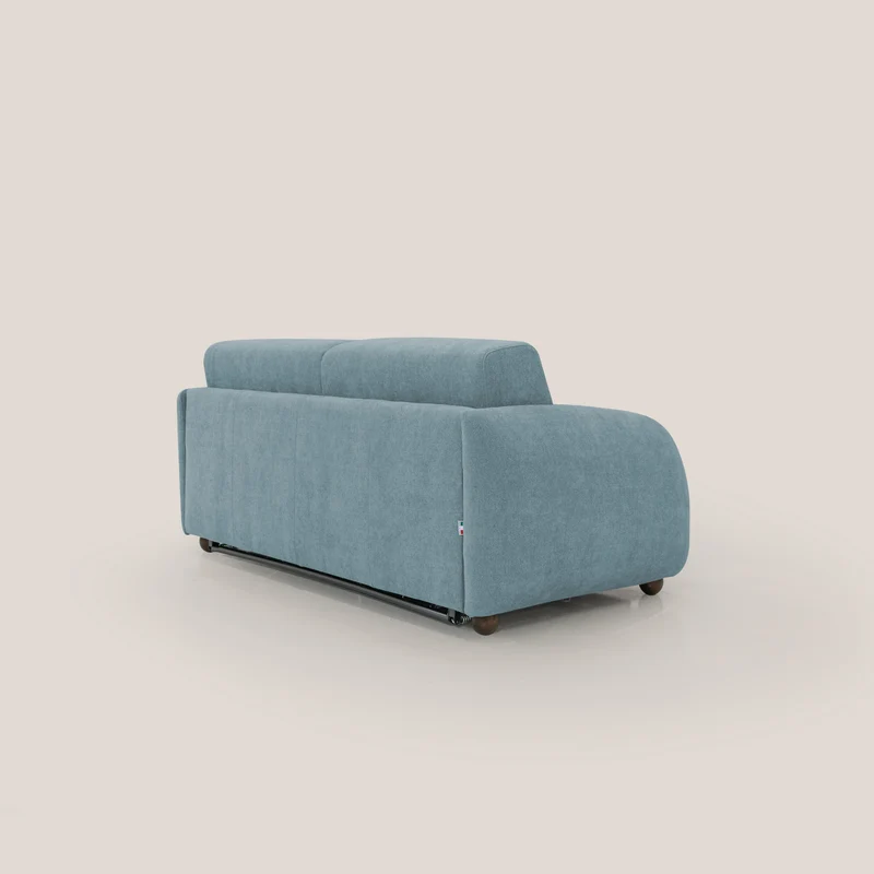 Giglio canapé convertible Japandi avec matelas H 18cm en bouclette imperméable T07 bleu pastel