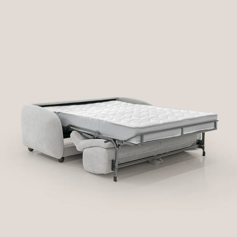 Giglio canapé convertible Japandi avec matelas H 18cm en bouclette imperméable T07 gris