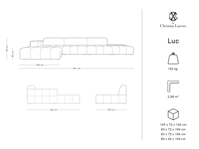 Canapé d'angle gauche fixe CXL BY CHRISTIAN LACROIX CXLLCO2F1LUC7 5 places Velours noir