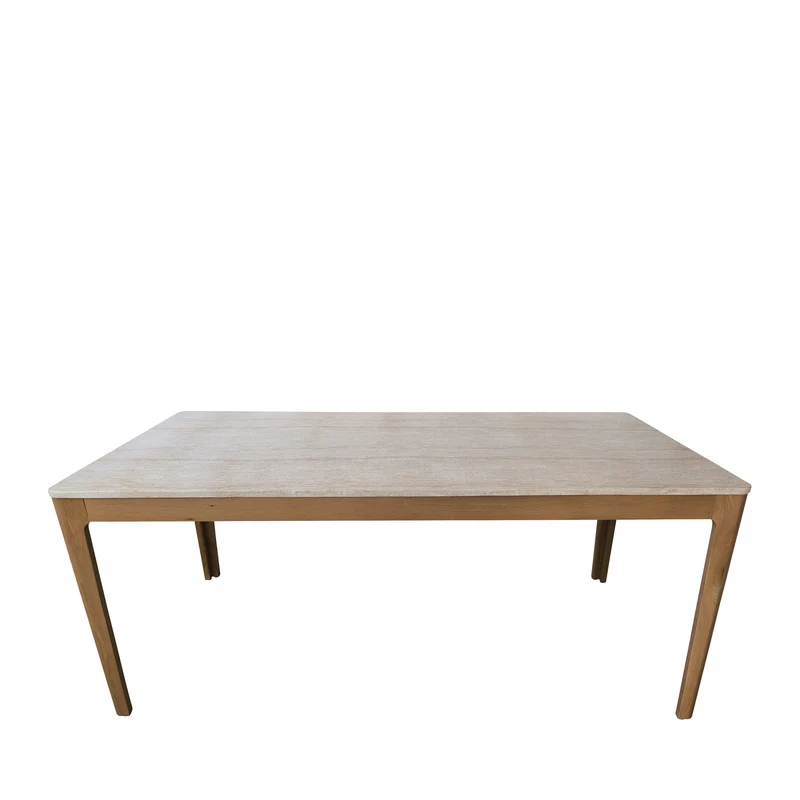 Table à manger DRAWER Kielce 8 personnes effet travertin et bois beige