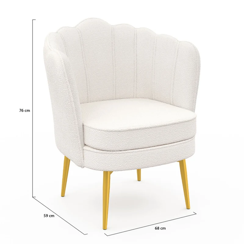 Fauteuil Arielle Blanc bouclette pieds dorés