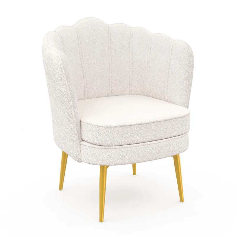Fauteuil Arielle Blanc bouclette pieds dorés