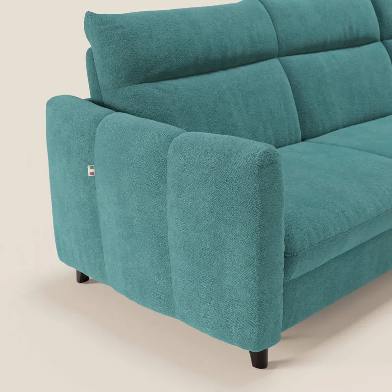 Peonia canapé d'angle convertible avec matelas H18 et chaise longue coffre en bouclette imperméable T07 bleu ciel