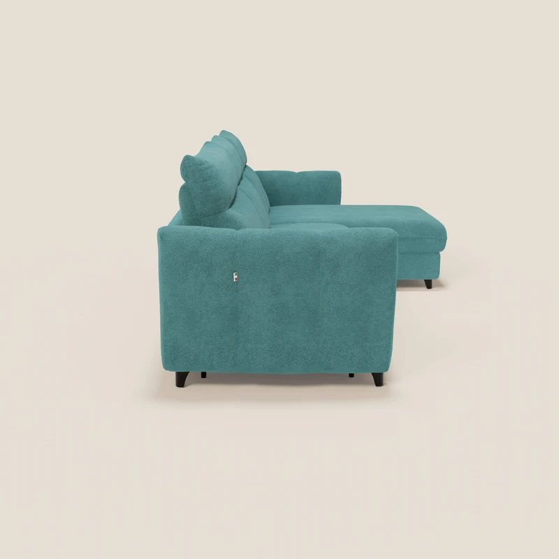Peonia canapé d'angle convertible avec matelas H18 et chaise longue coffre en bouclette imperméable T07 bleu ciel