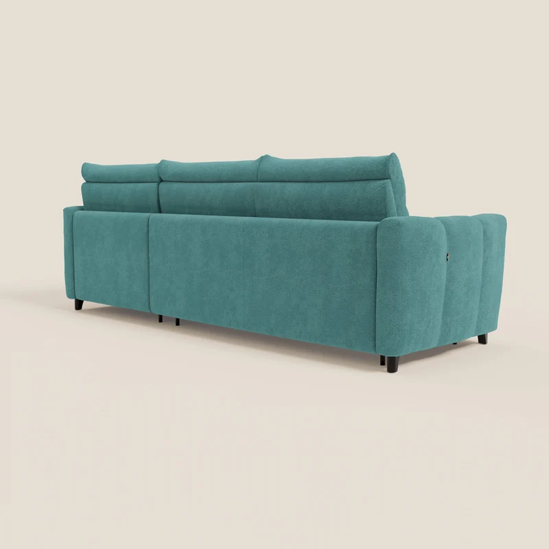 Peonia canapé d'angle convertible avec matelas H18 et chaise longue coffre en bouclette imperméable T07 bleu ciel
