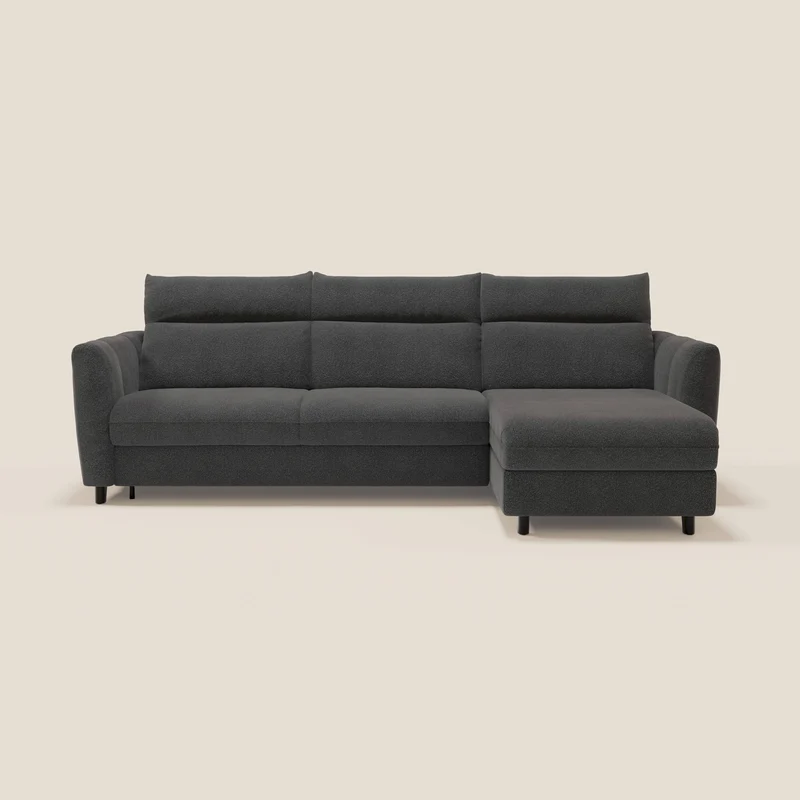 Peonia canapé d'angle convertible avec matelas H18 et chaise longue coffre en bouclette imperméable T07 anthracite